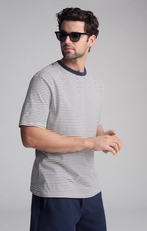 STRIPED SHORT SLEEVE CREW NECK T-SHIRT IN BLACK IRIS