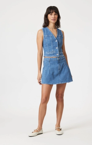 SUMMER DENIM SKIRT IN BLUE STRIPE DENIM
