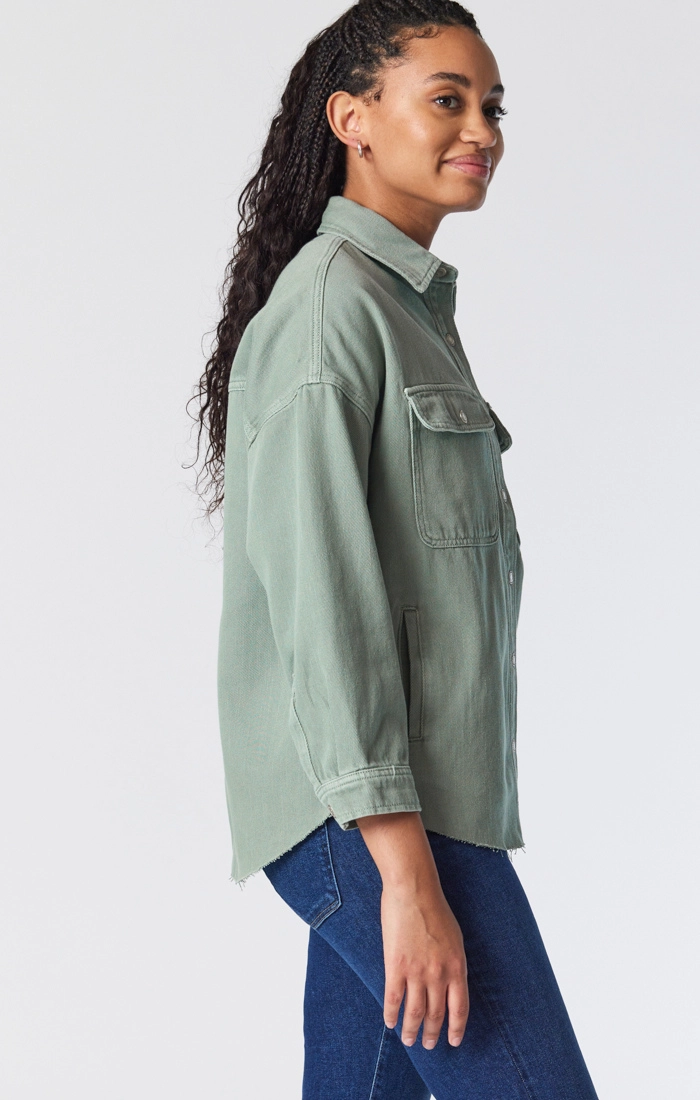 TAMARA OVERSIZED DENIM SHIRT IN LILY PAD COLORED DENIM