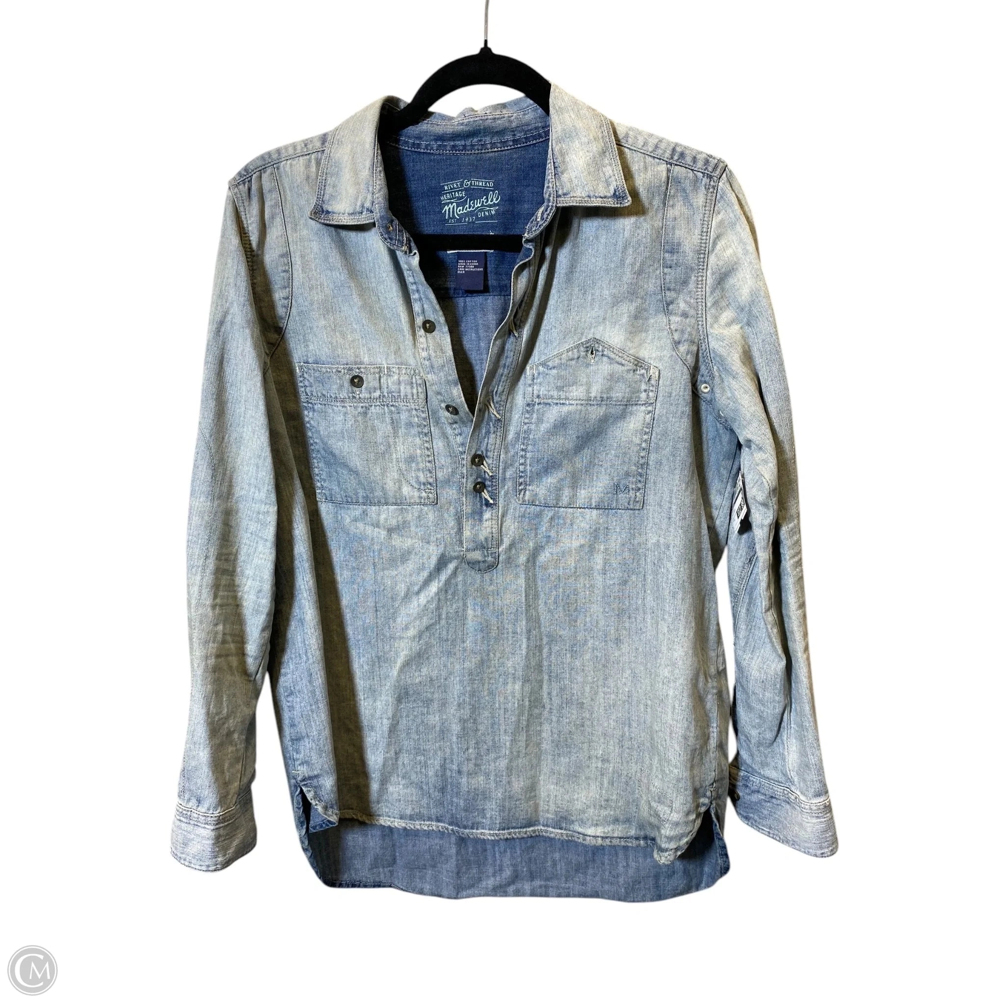 Top Long Sleeve By Madewell In Blue Denim, Size: S