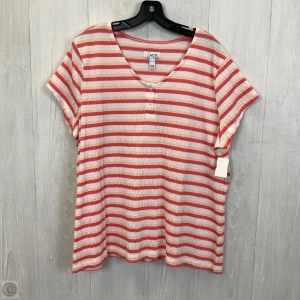 Top Short Sleeve By Denim And Company In Pink & White, Size: Xl