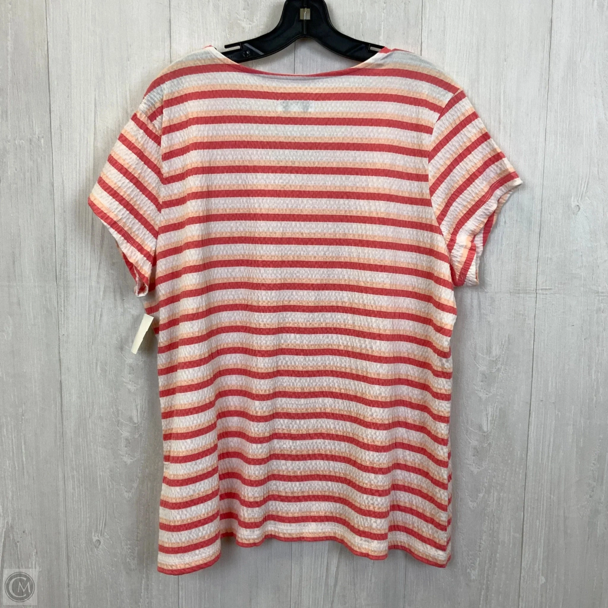 Top Short Sleeve By Denim And Company In Pink & White, Size: Xl