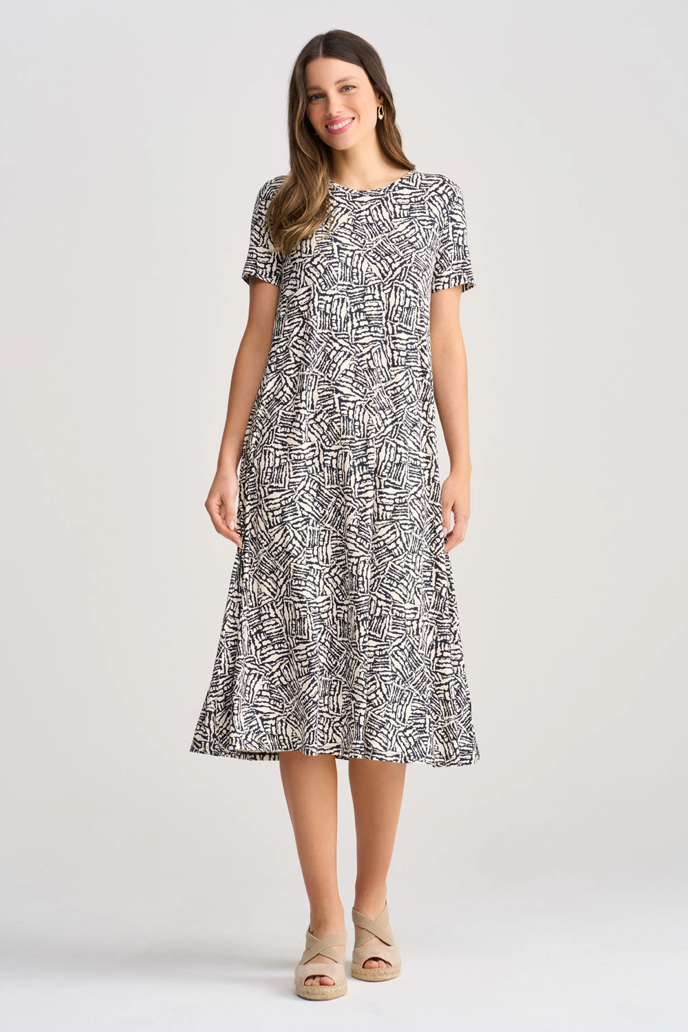 Trapeze Jersey Dress - Ink Textured Print