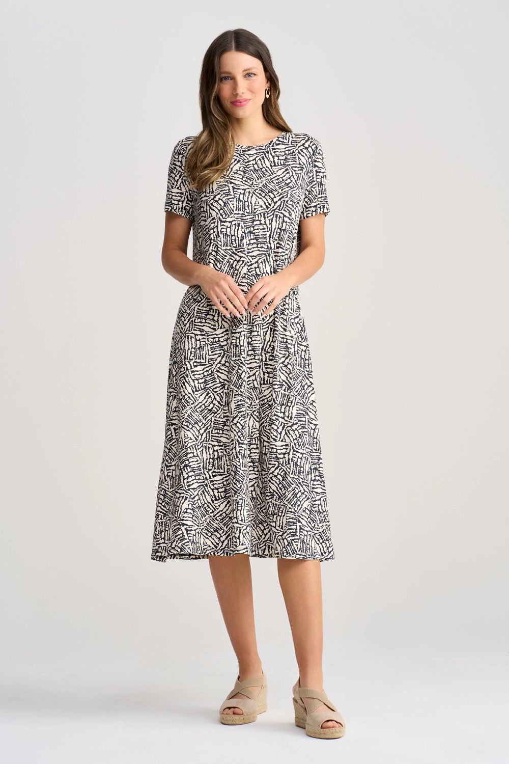 Trapeze Jersey Dress - Ink Textured Print
