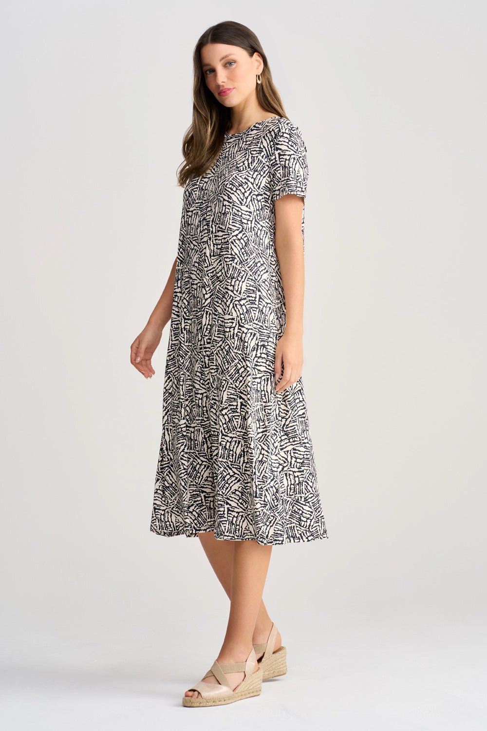 Trapeze Jersey Dress - Ink Textured Print