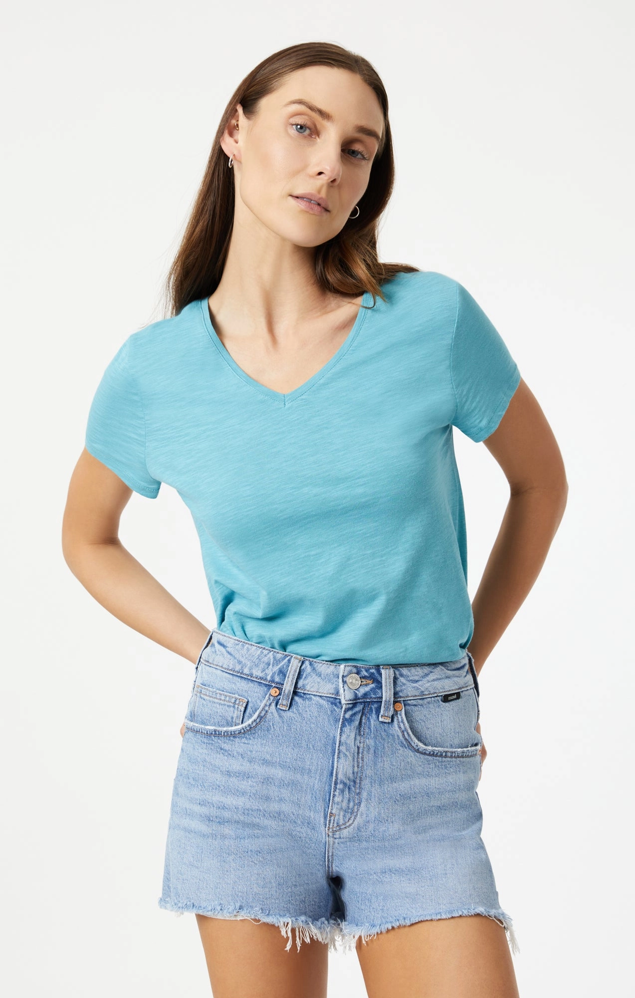 V-NECK T-SHIRT IN DUSTY TURQUOISE
