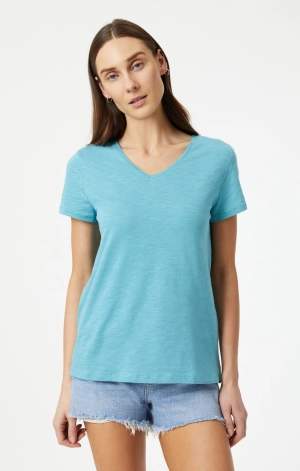 V-NECK T-SHIRT IN DUSTY TURQUOISE