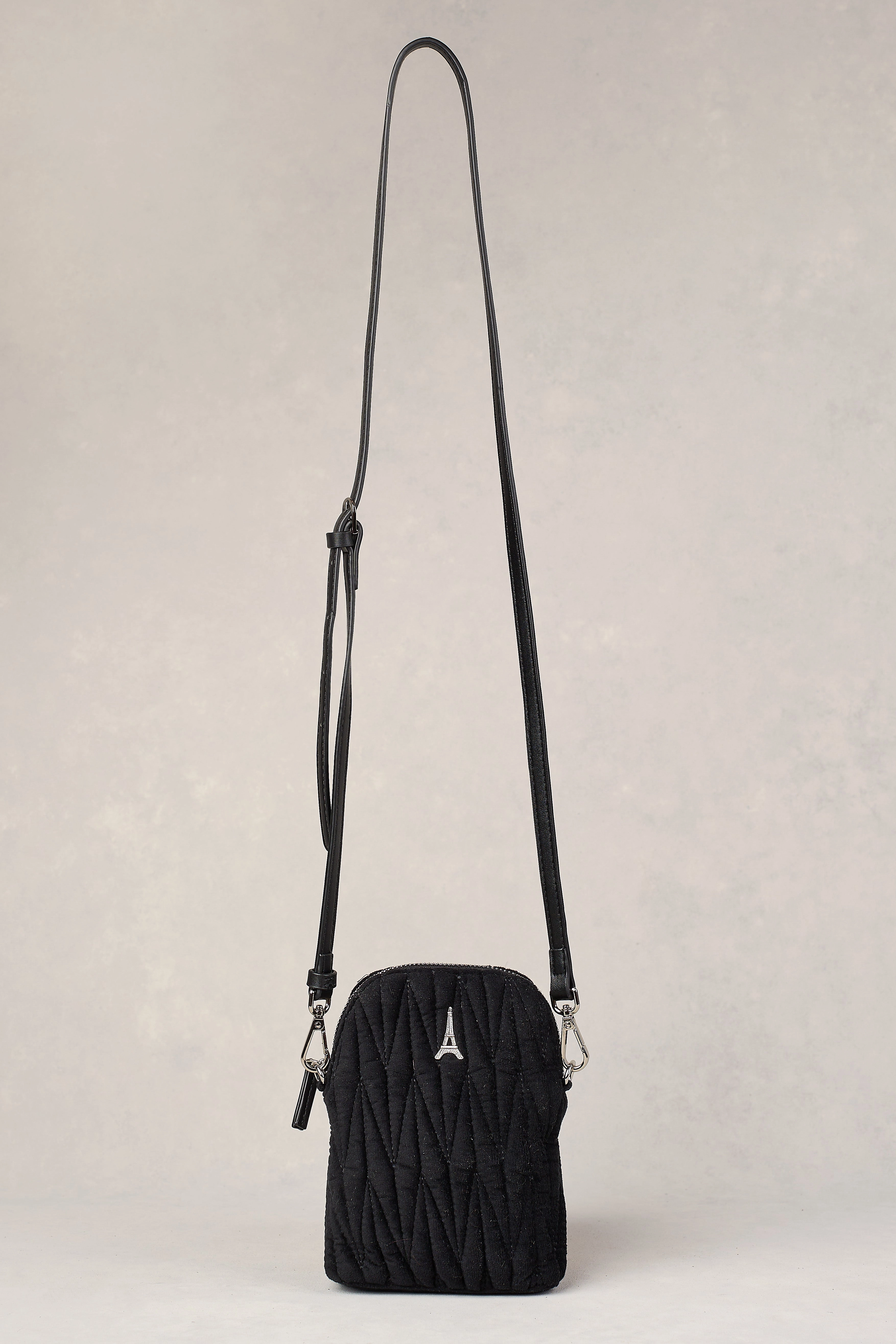 Velvet Quilt Phone Bag - Black