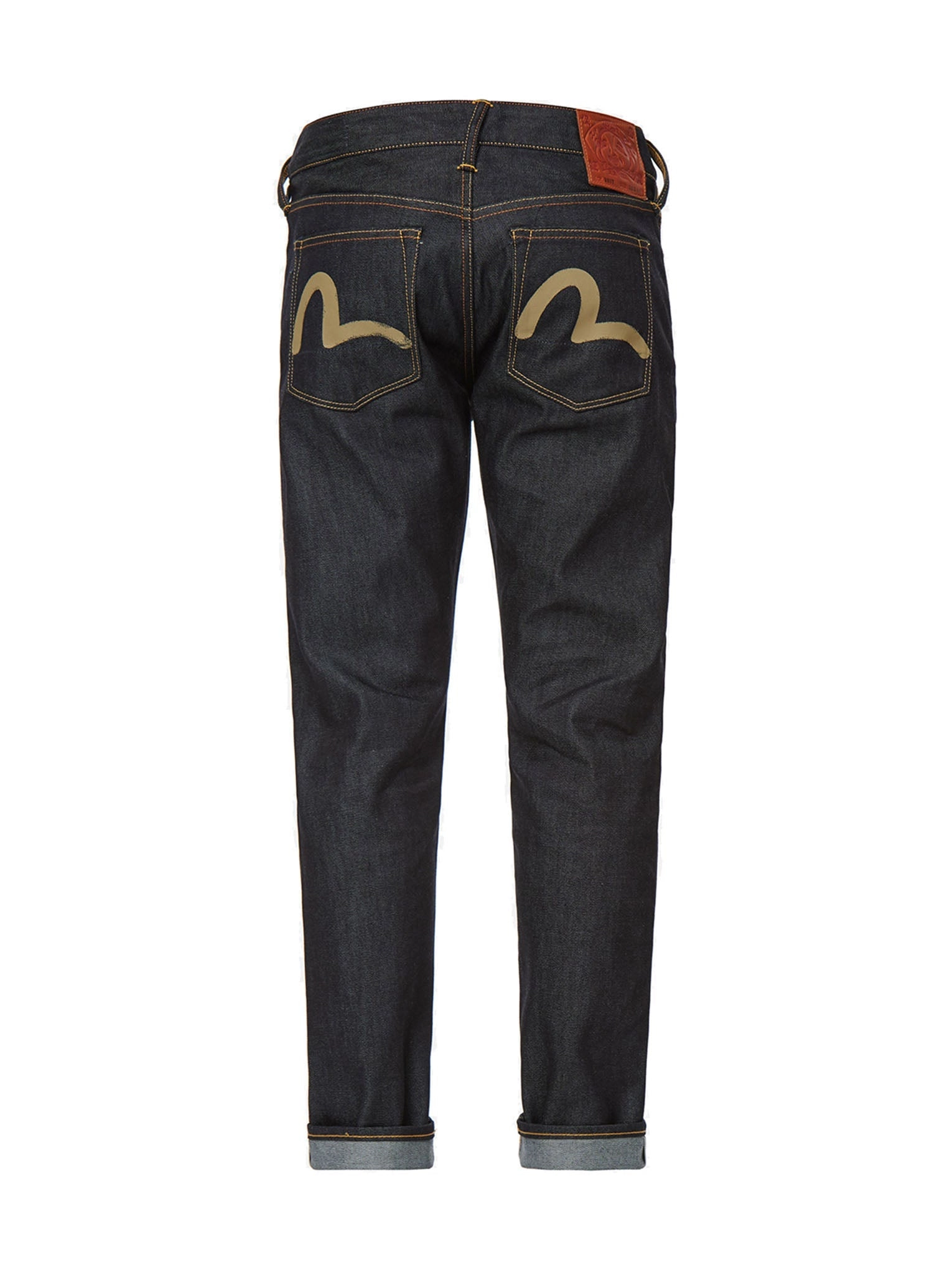 Wash-Effect Seagull Print Carrot Fit Raw Denim Jeans #2017