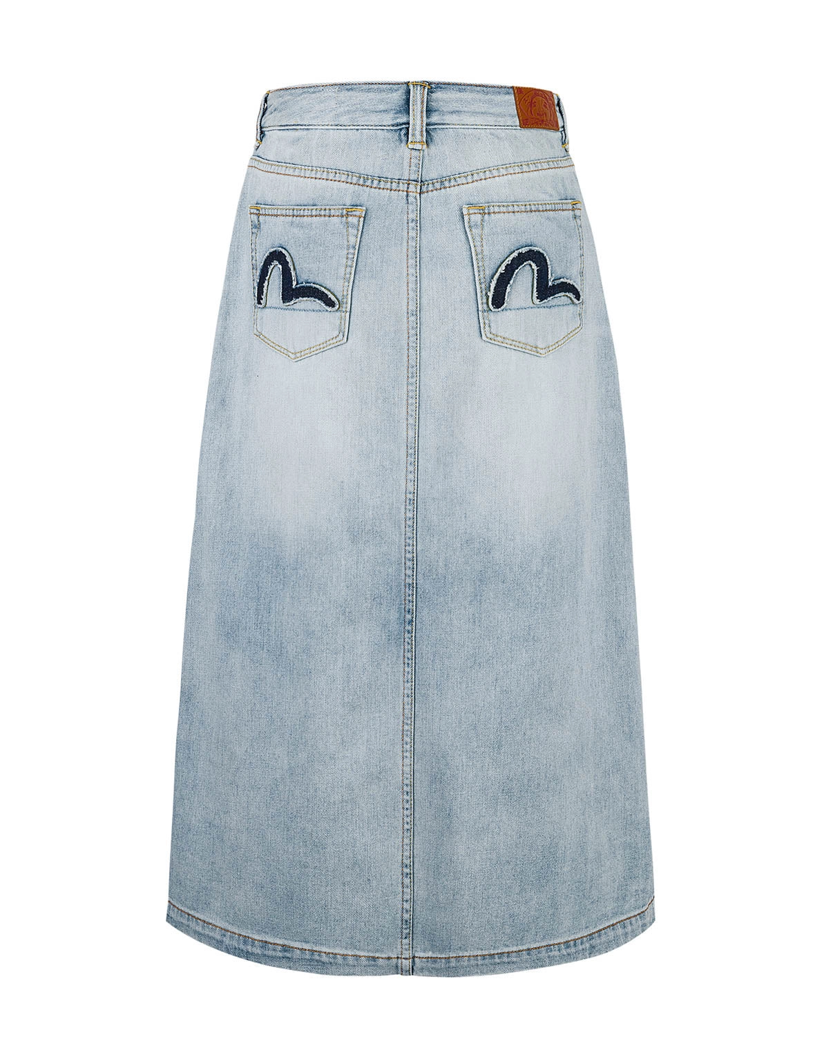 Washed Deconstructed Seagull Fashion Fit Demin Midi Skirt
