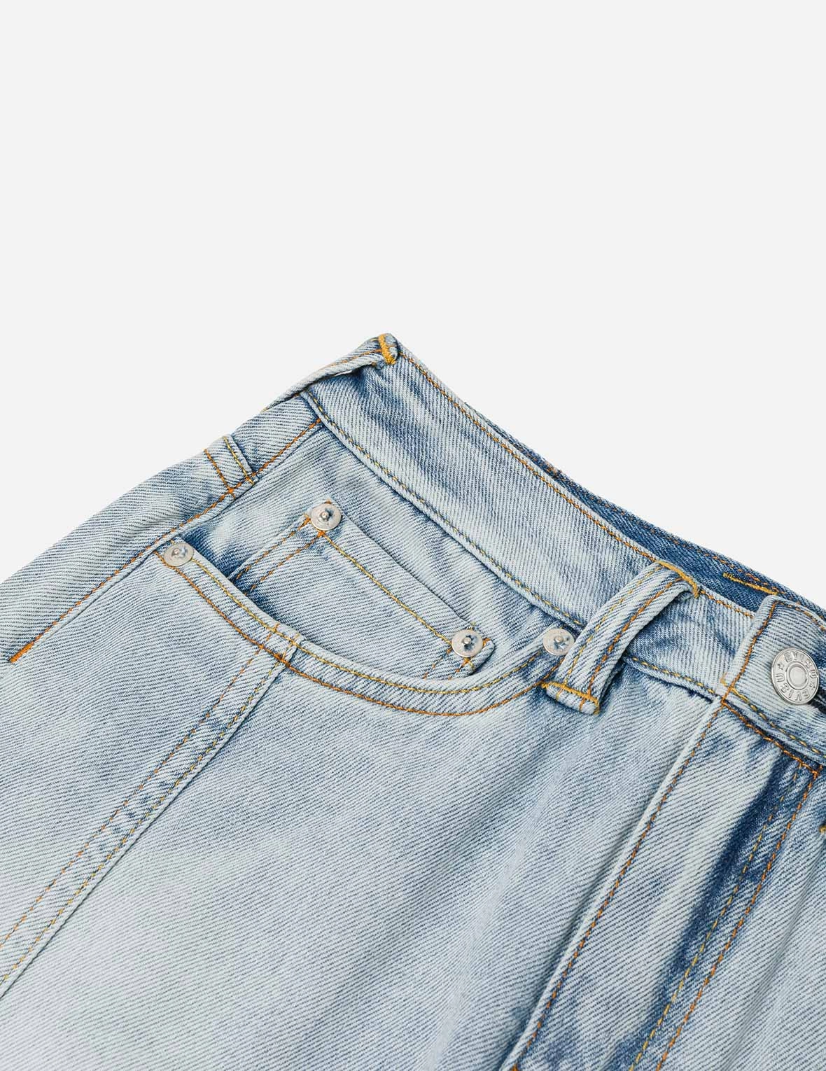 Washed Deconstructed Seagull Fashion Fit Demin Midi Skirt