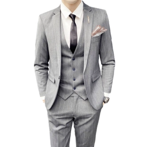 West Louis™ 3 Pieces Set Casual Stripe Business Groom Suit