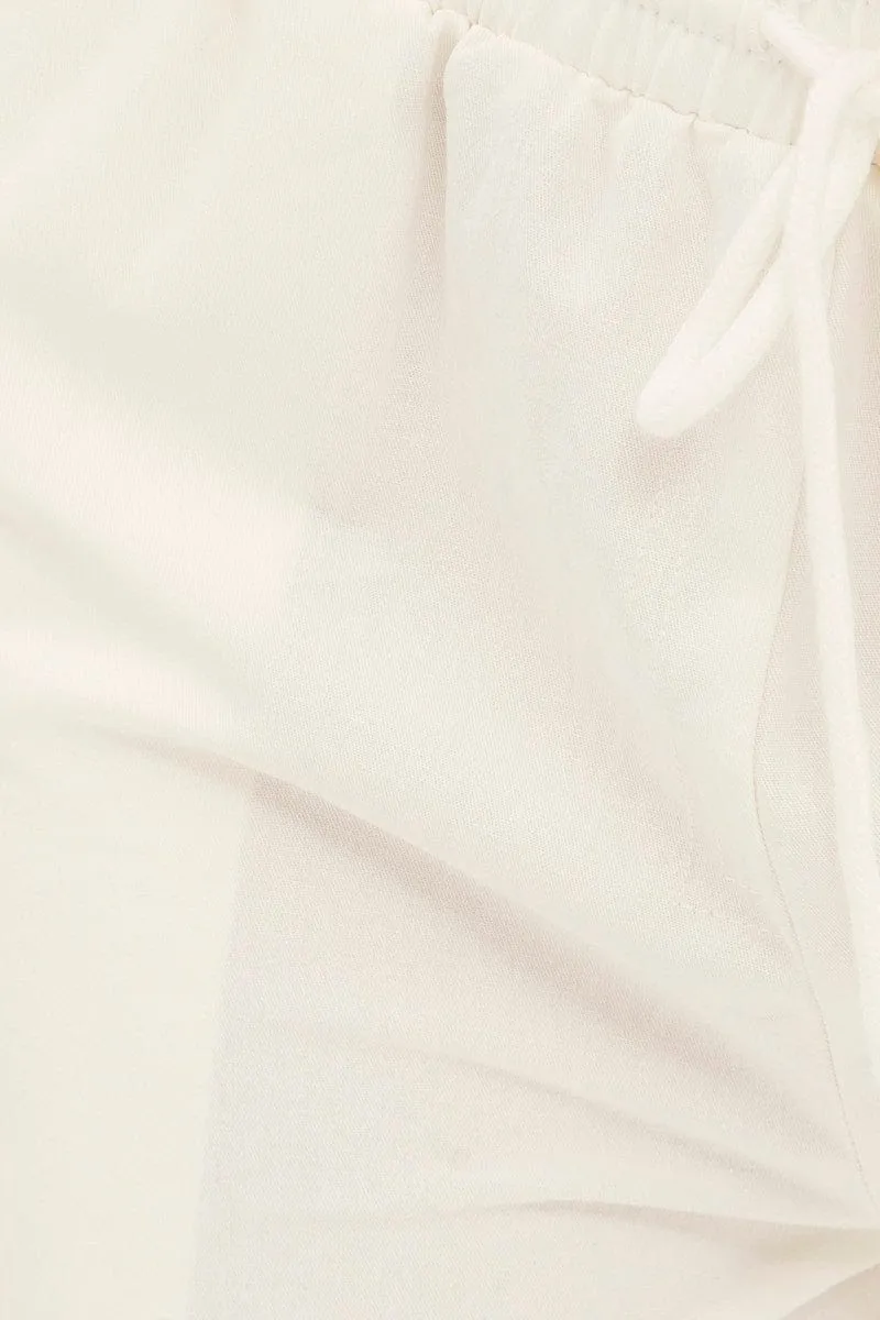 White Cargo Pant Wide Leg Elastic Waist Cotton Twill