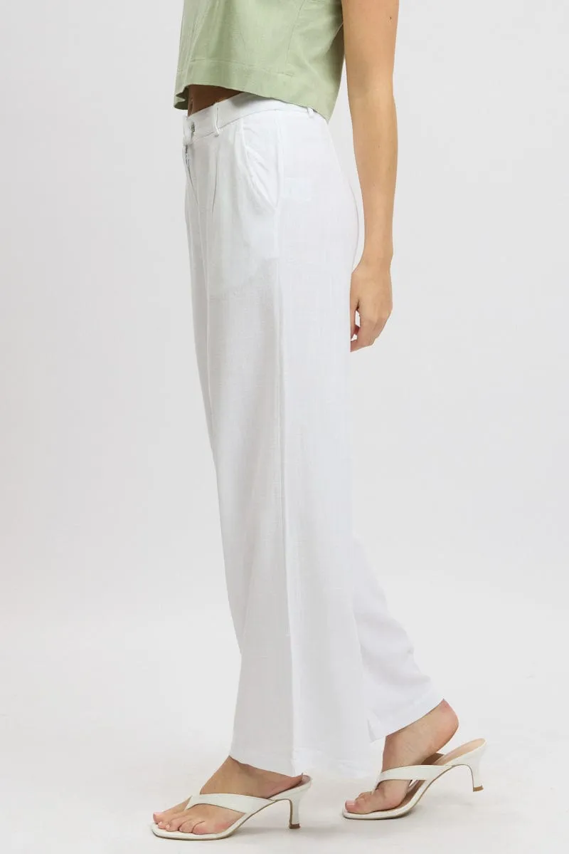 White Wide Leg Pants Mid Rise