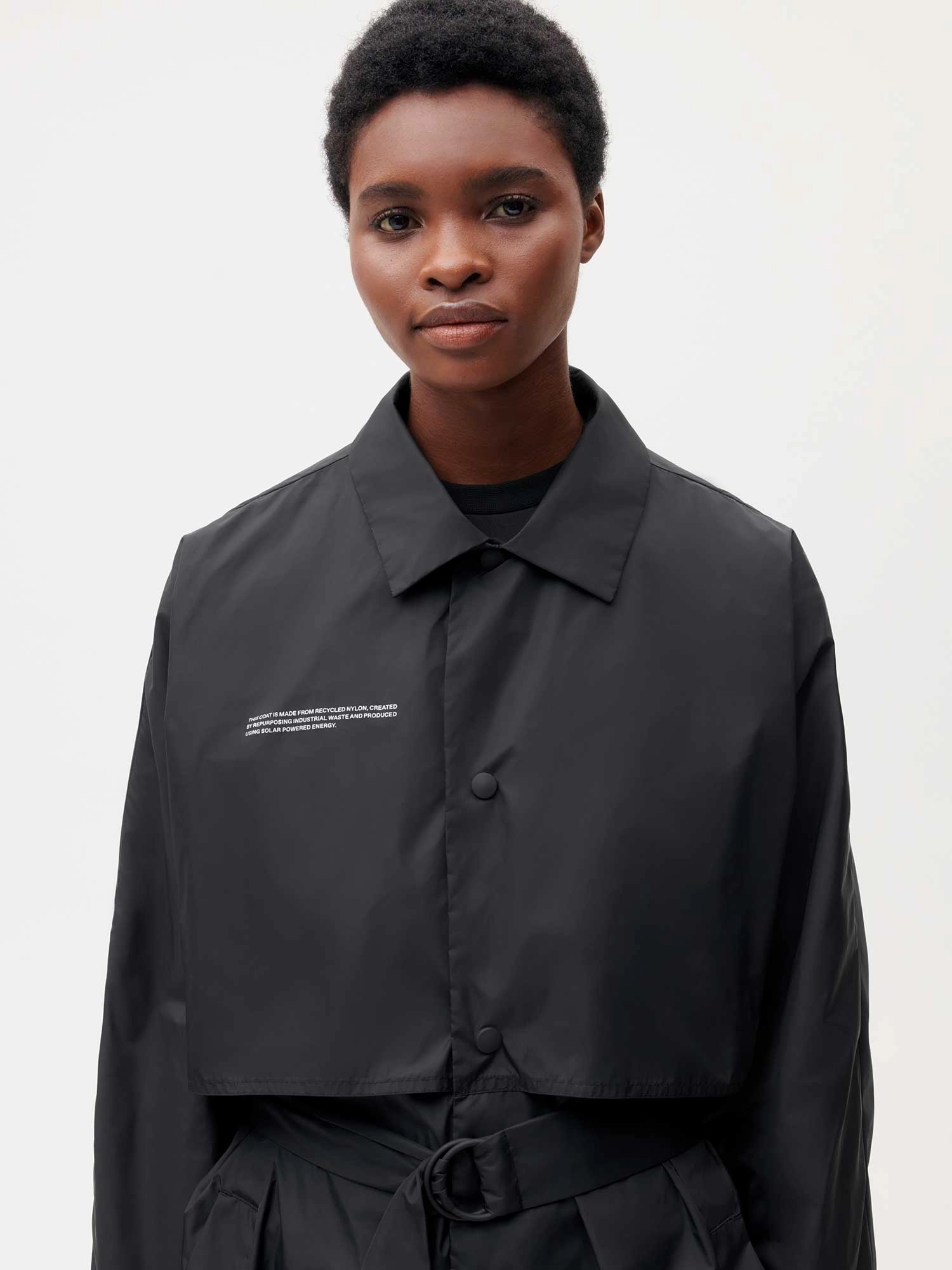Womens Recycled Nylon Trench Coat—black