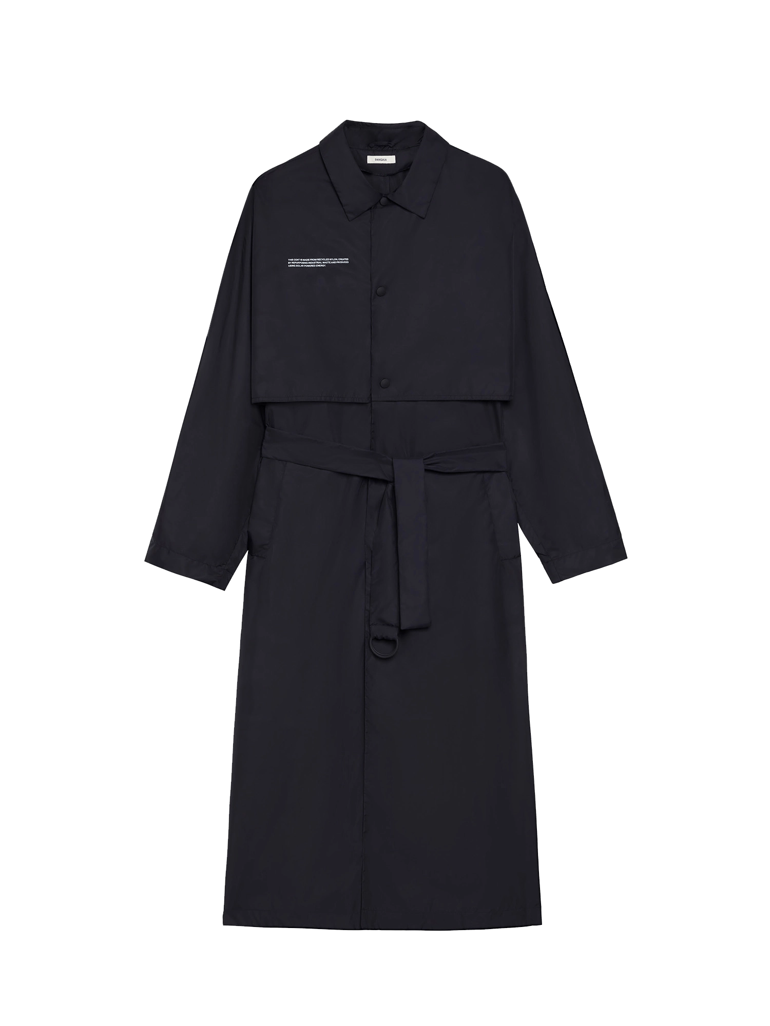 Womens Recycled Nylon Trench Coat—black