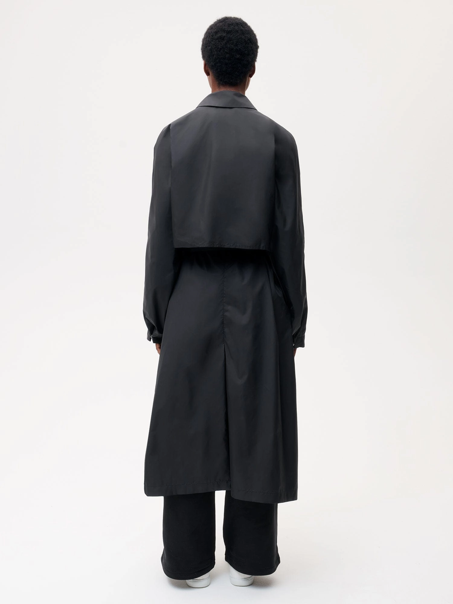 Womens Recycled Nylon Trench Coat—black