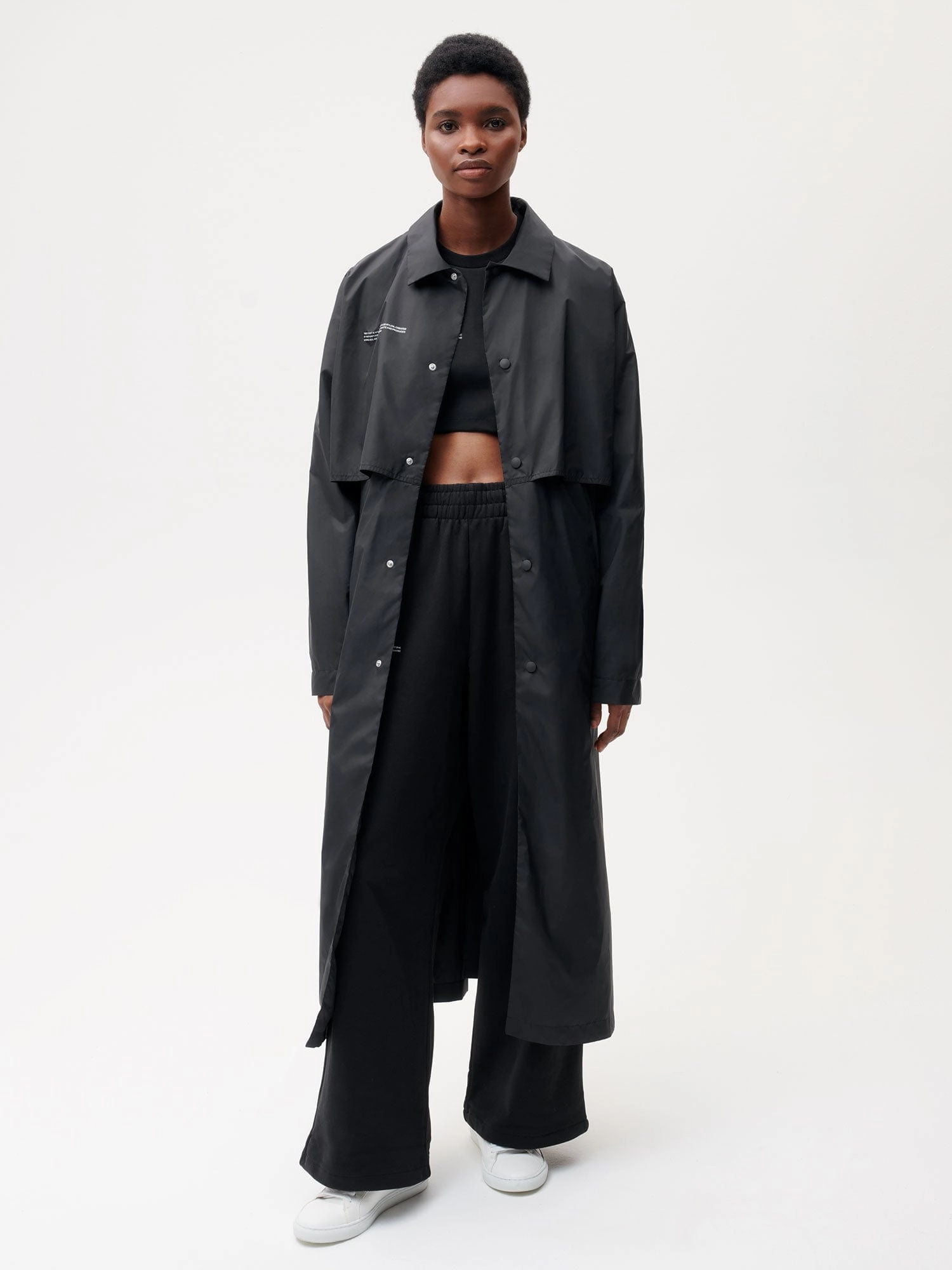 Womens Recycled Nylon Trench Coat—black
