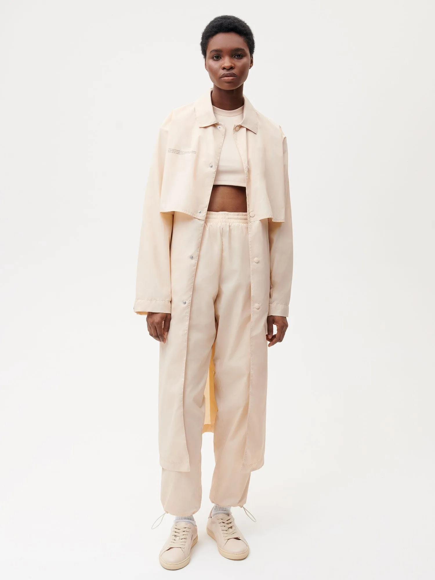 Womens Recycled Nylon Trench Coat—sand