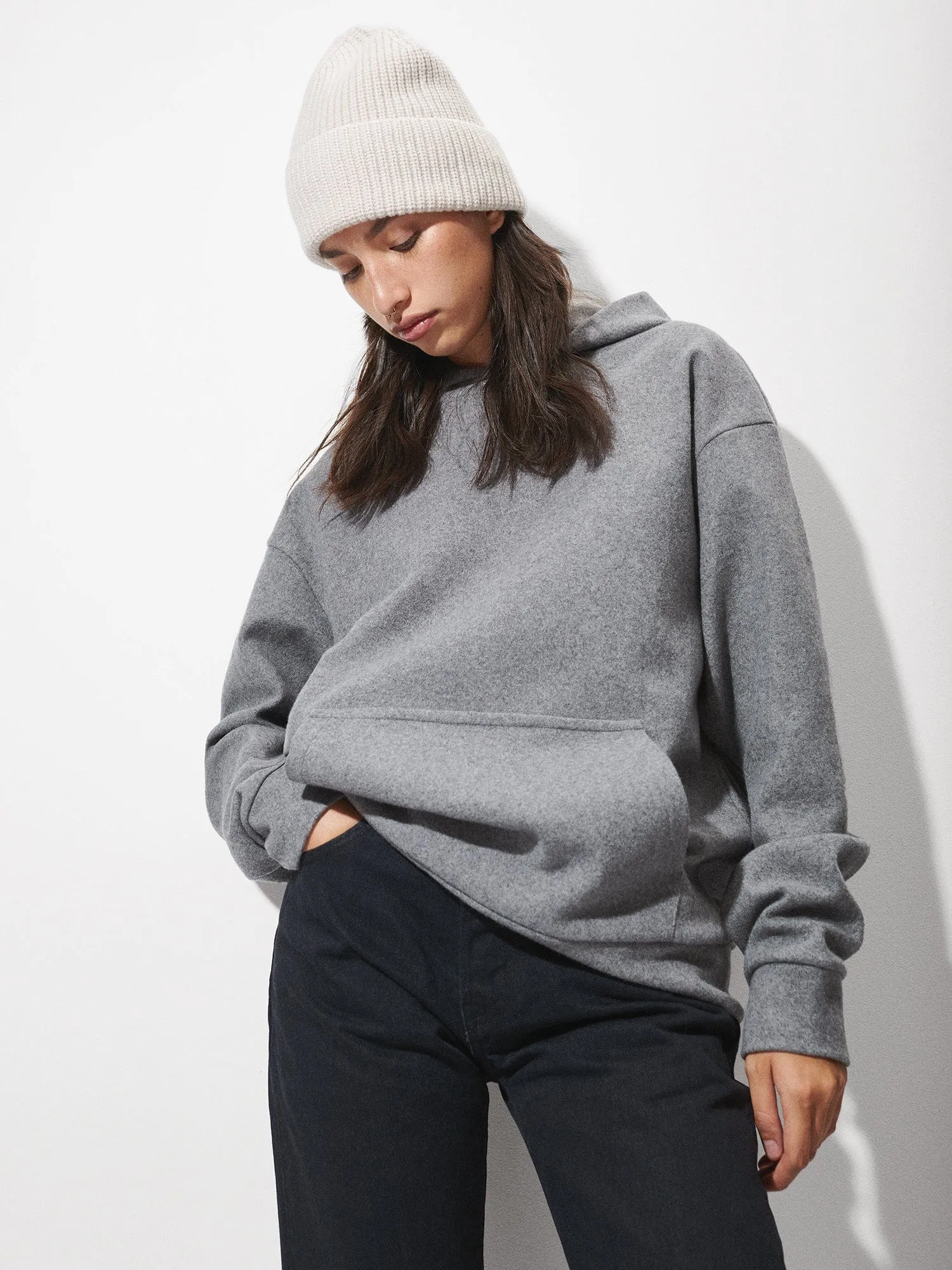 Womens Recycled Wool Jersey Hoodie—volcanic grey