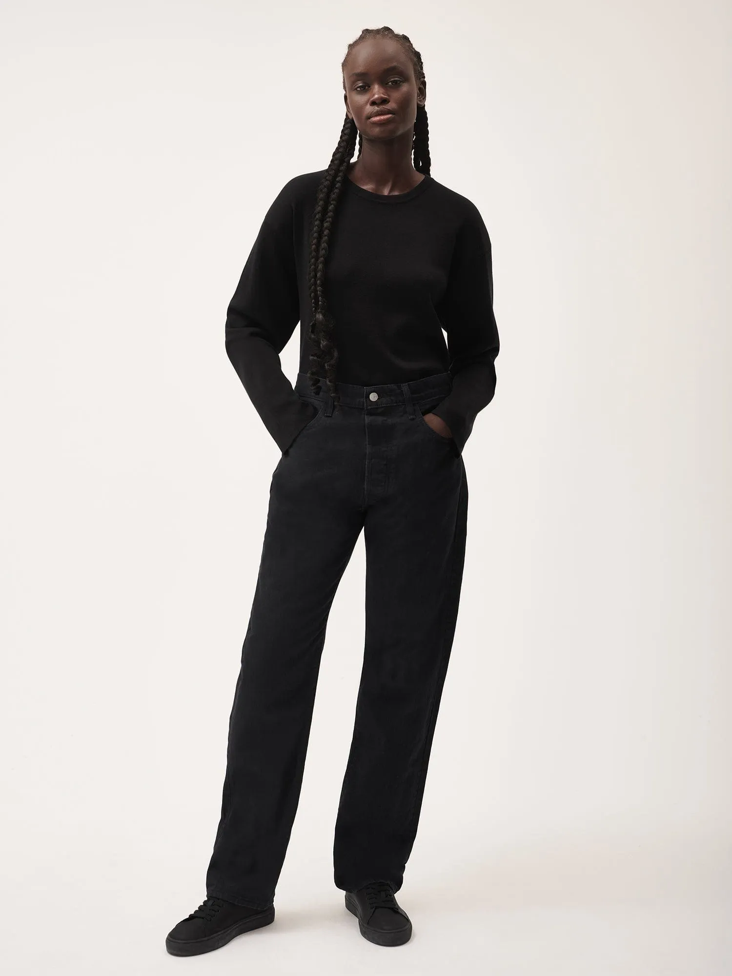 Womens Regenerative Merino Wool Sweater—black