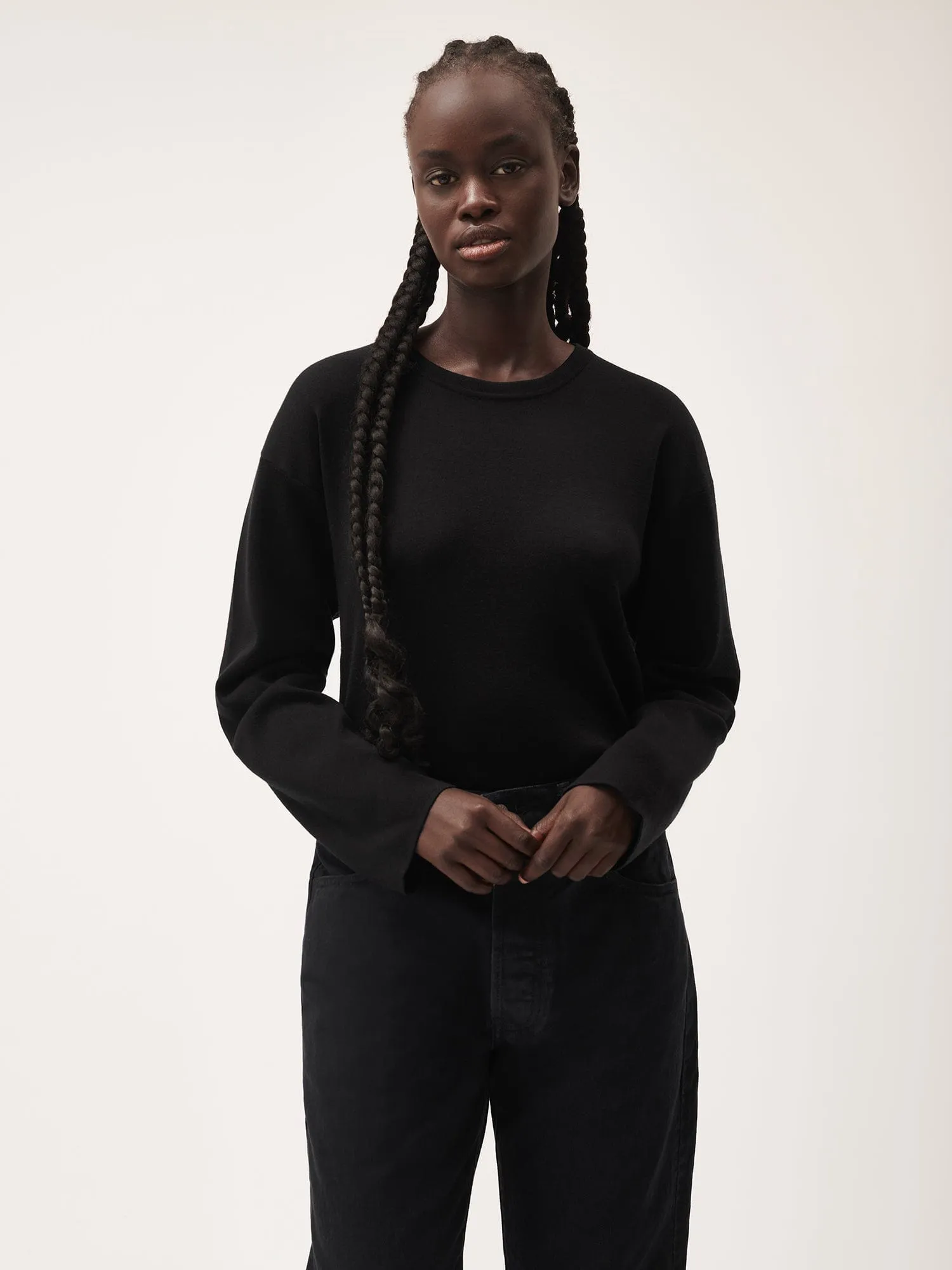Womens Regenerative Merino Wool Sweater—black