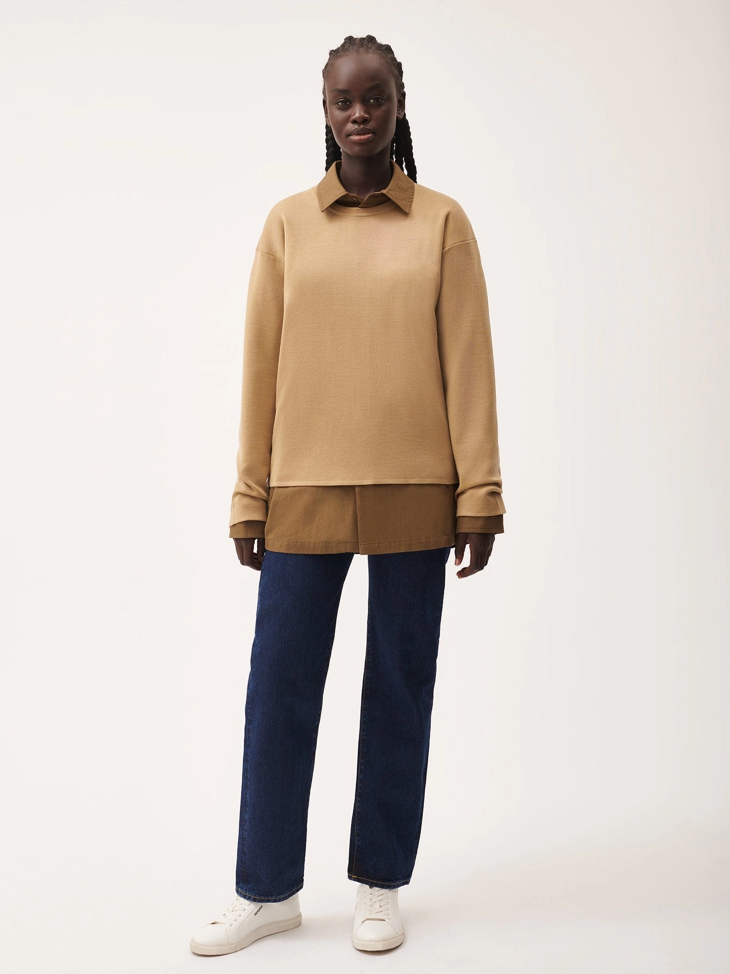 Womens Regenerative Merino Wool Sweater—camel