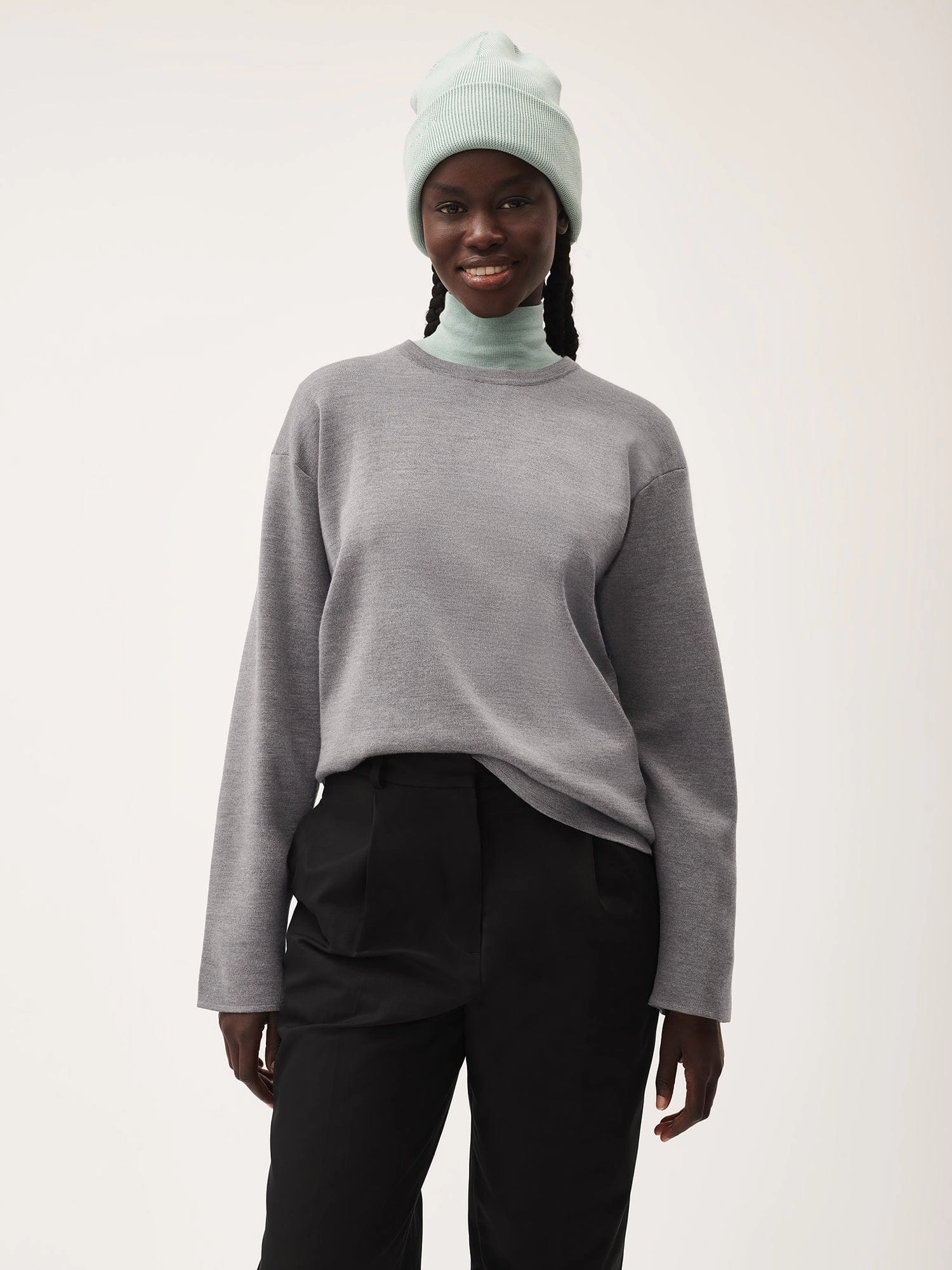 Womens Regenerative Merino Wool Sweater—grey marl