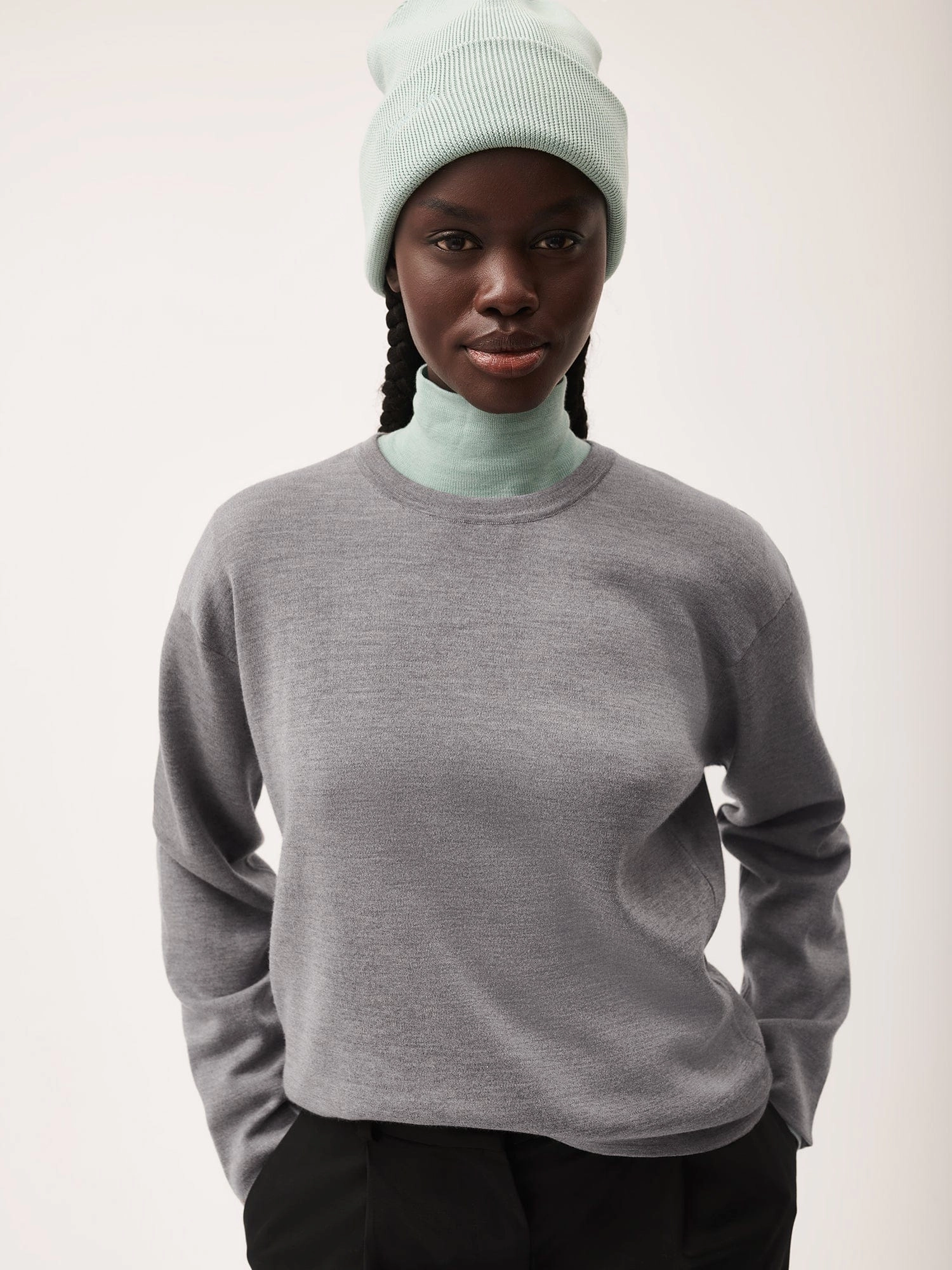 Womens Regenerative Merino Wool Sweater—grey marl