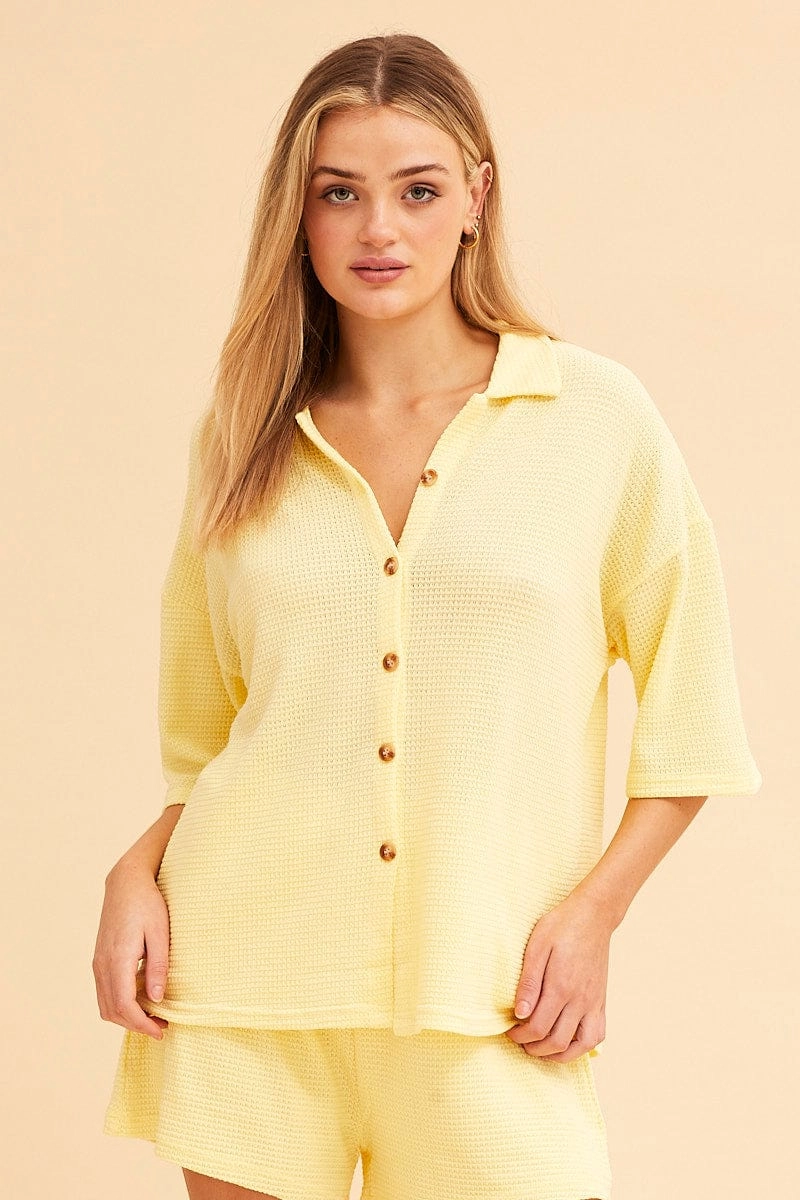 Yellow Sabine Oversized Textured Lounge Short Sleeve Top