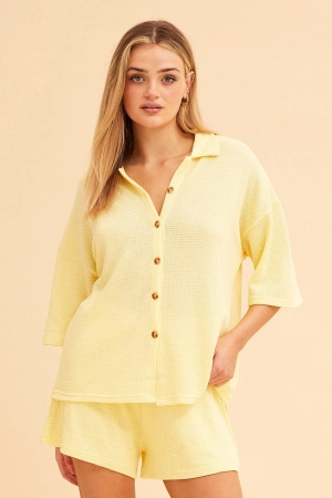 Yellow Sabine Oversized Textured Lounge Short Sleeve Top