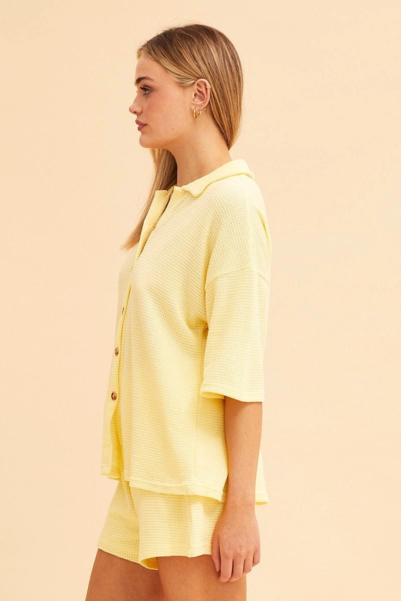 Yellow Sabine Oversized Textured Lounge Short Sleeve Top
