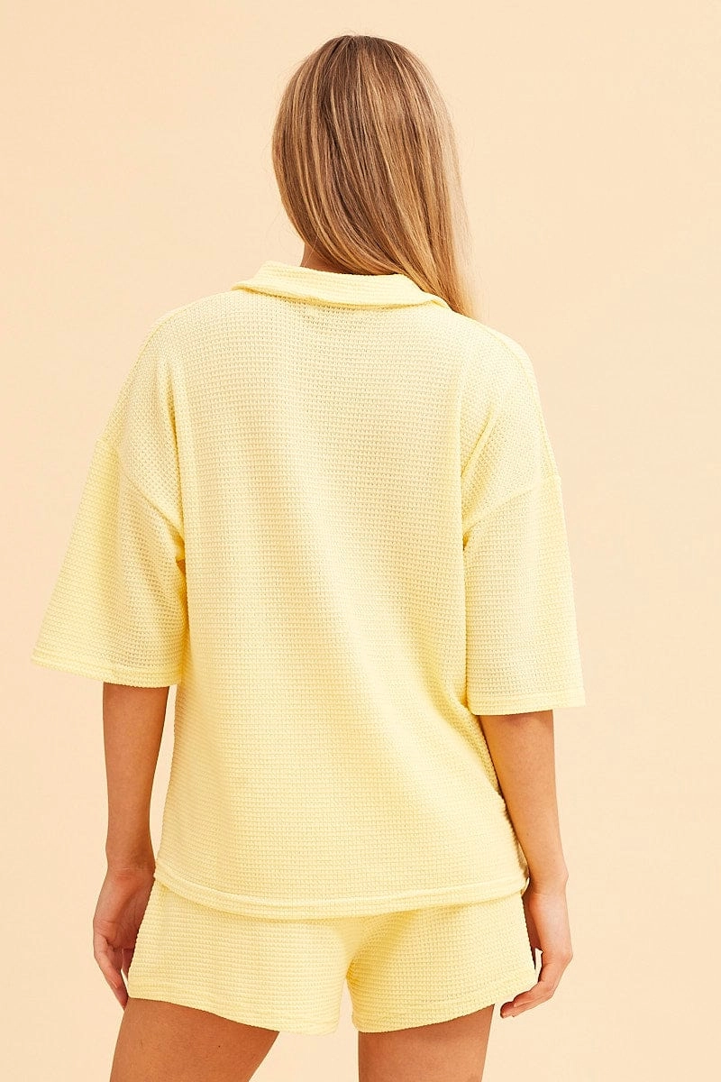 Yellow Sabine Oversized Textured Lounge Short Sleeve Top